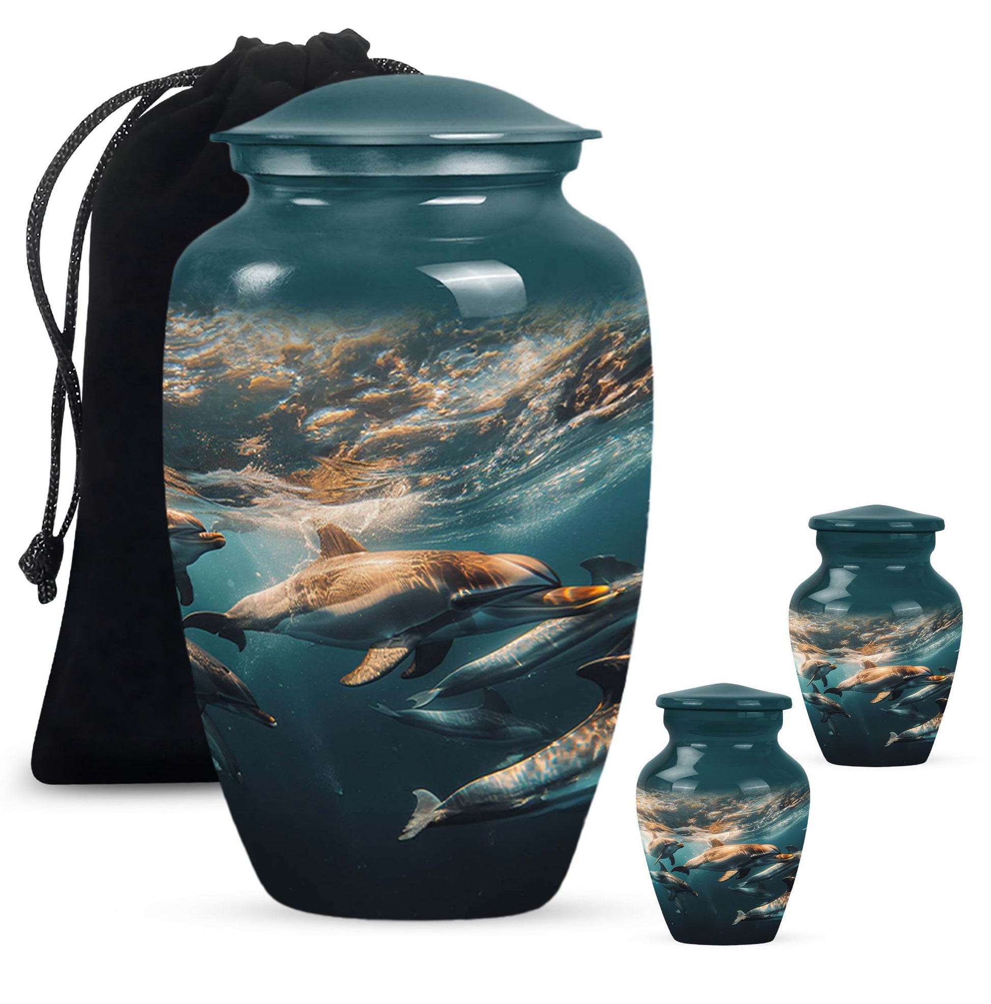 Underwater Dolphin Family Urn For Memorial - Human Ashes Container