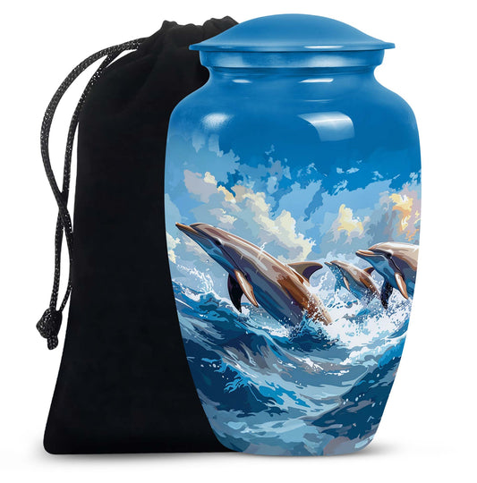 Dolphins Memorial Urn For Women - Artistic Funeral Urn for Sale