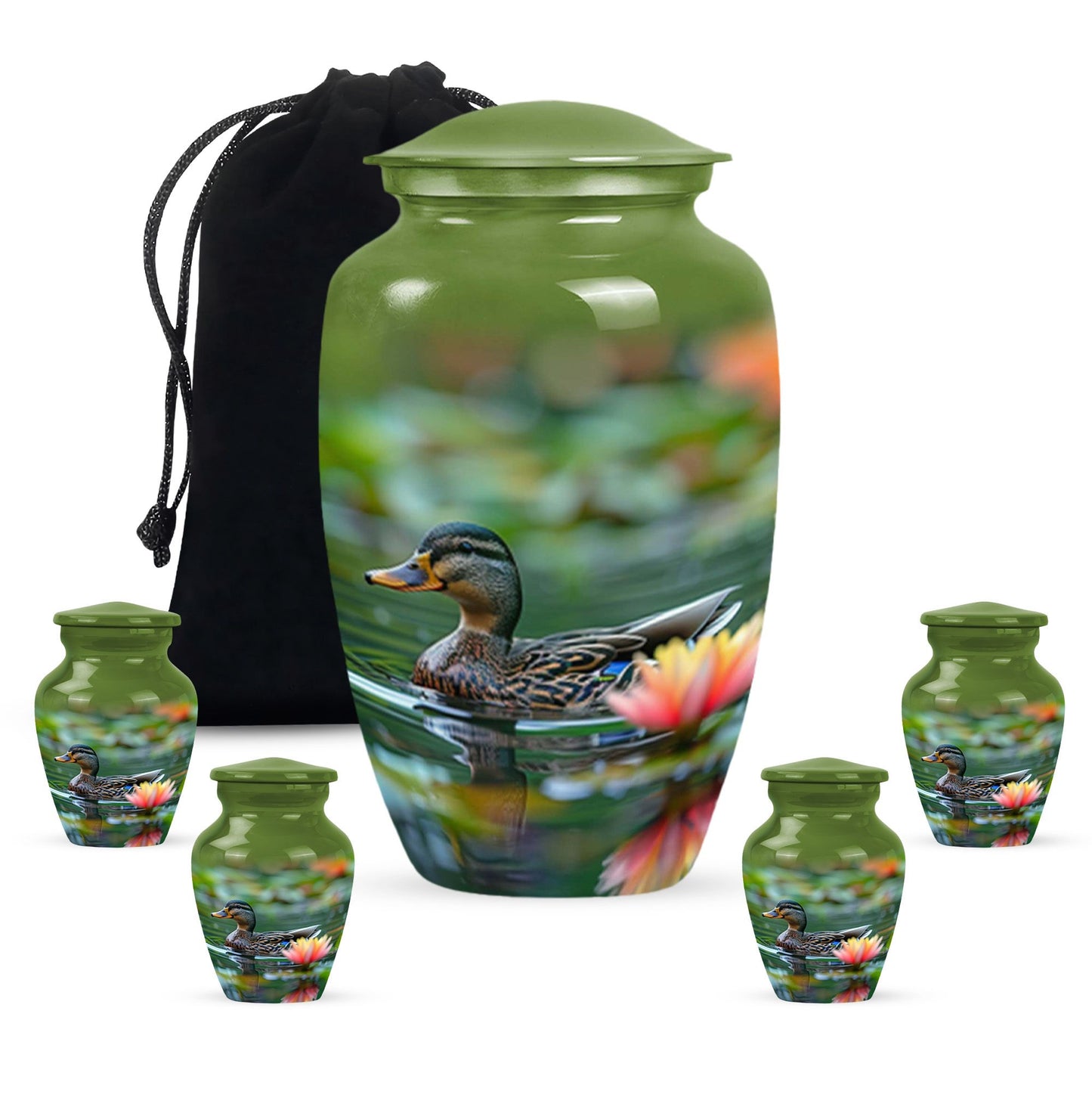 Green Personalized Bird Cremation Urn for Men & Women - 10-inch, 200 cu in - Yatskia
