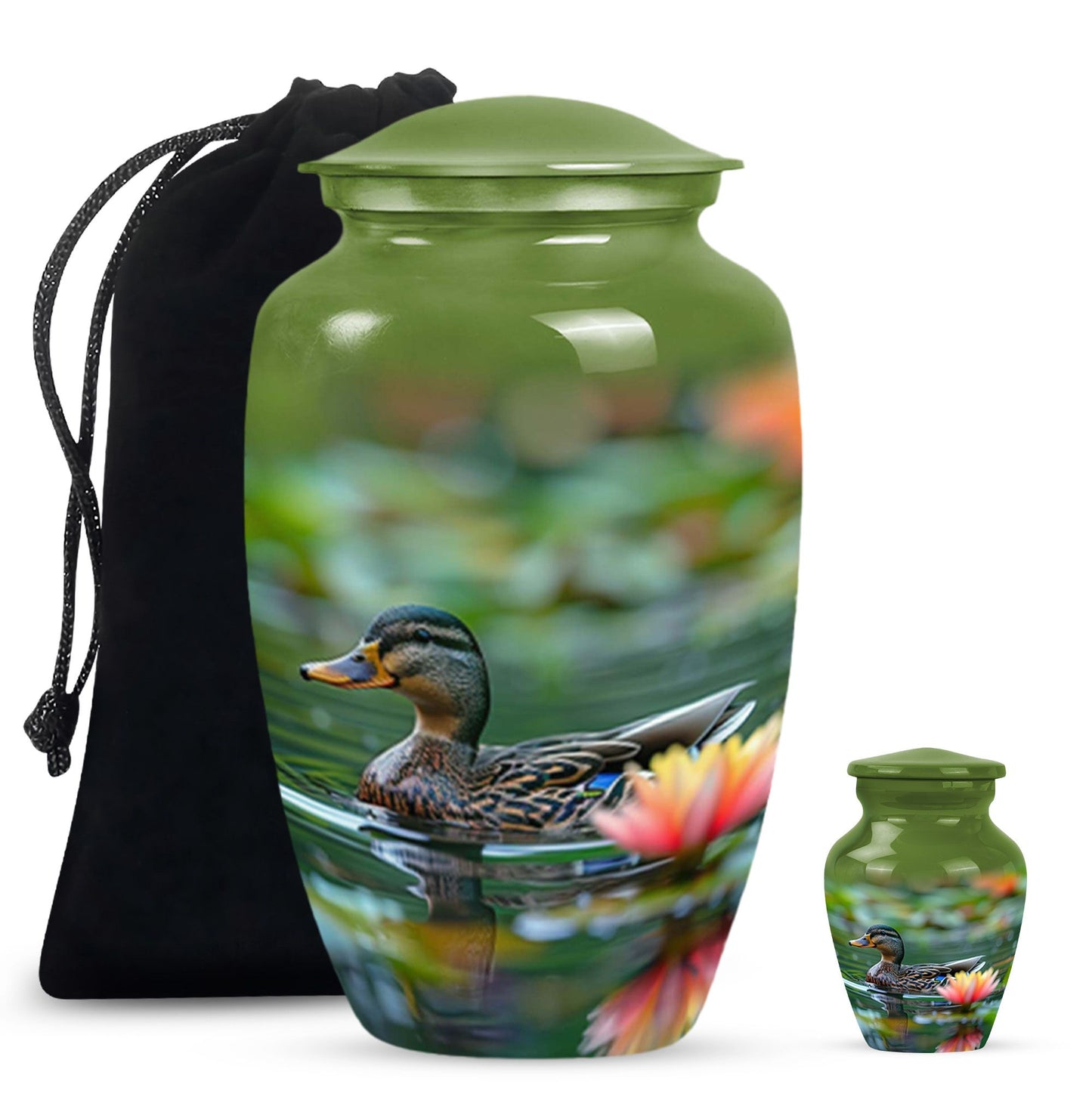 Green Personalized Bird Cremation Urn for Men & Women - 10-inch, 200 cu in - Yatskia