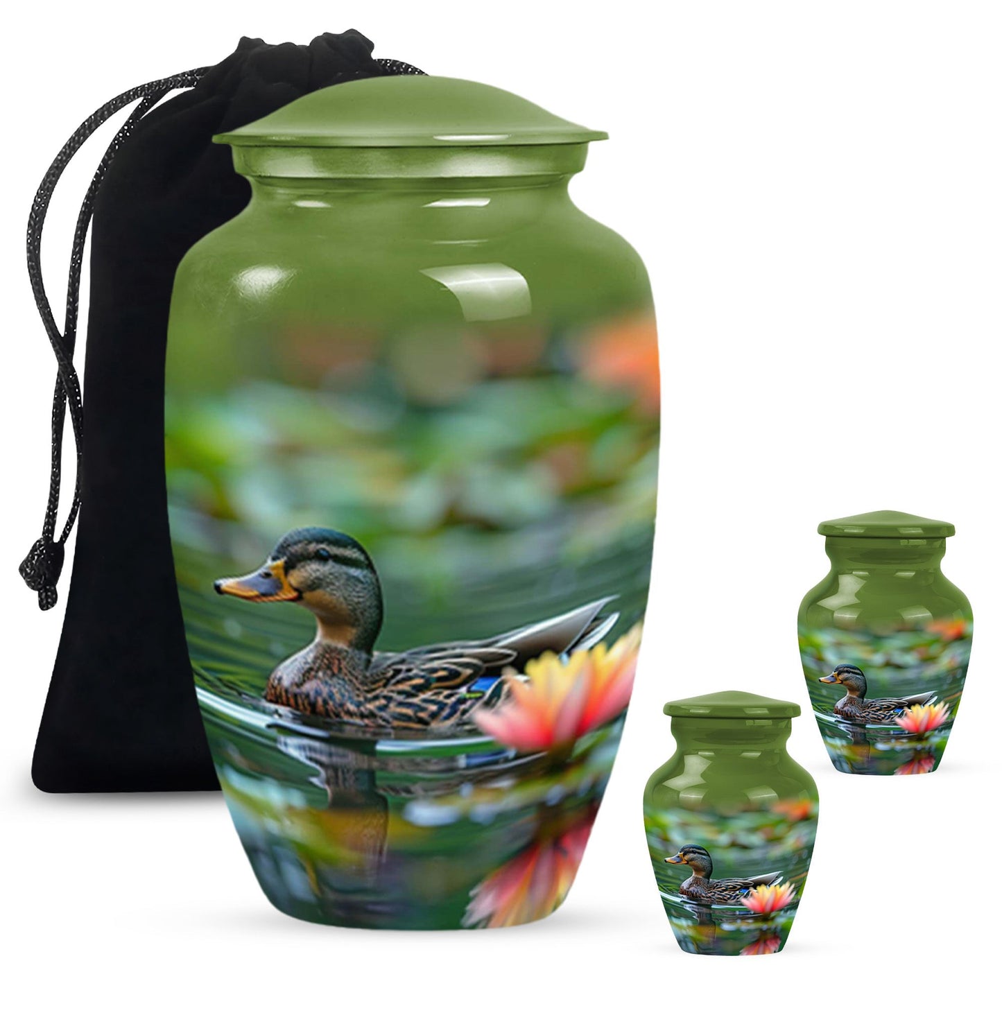 Green Personalized Bird Cremation Urn for Men & Women - 10-inch, 200 cu in - Yatskia