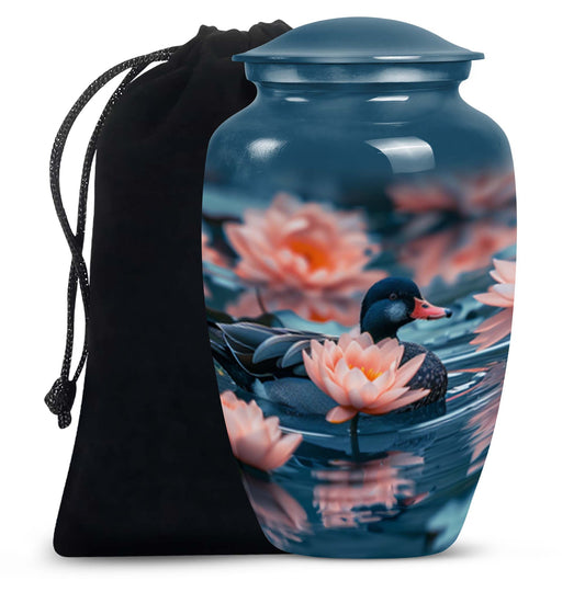 Floating Duck Cremation Urn - Lotus Floral Memorial Urn For Ashes