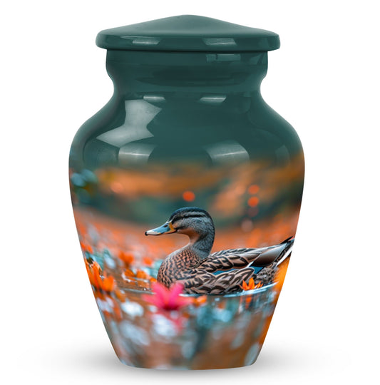 Bird Urn for Human Ashes, Duck Among Autumn Reflections, Memorial Urn