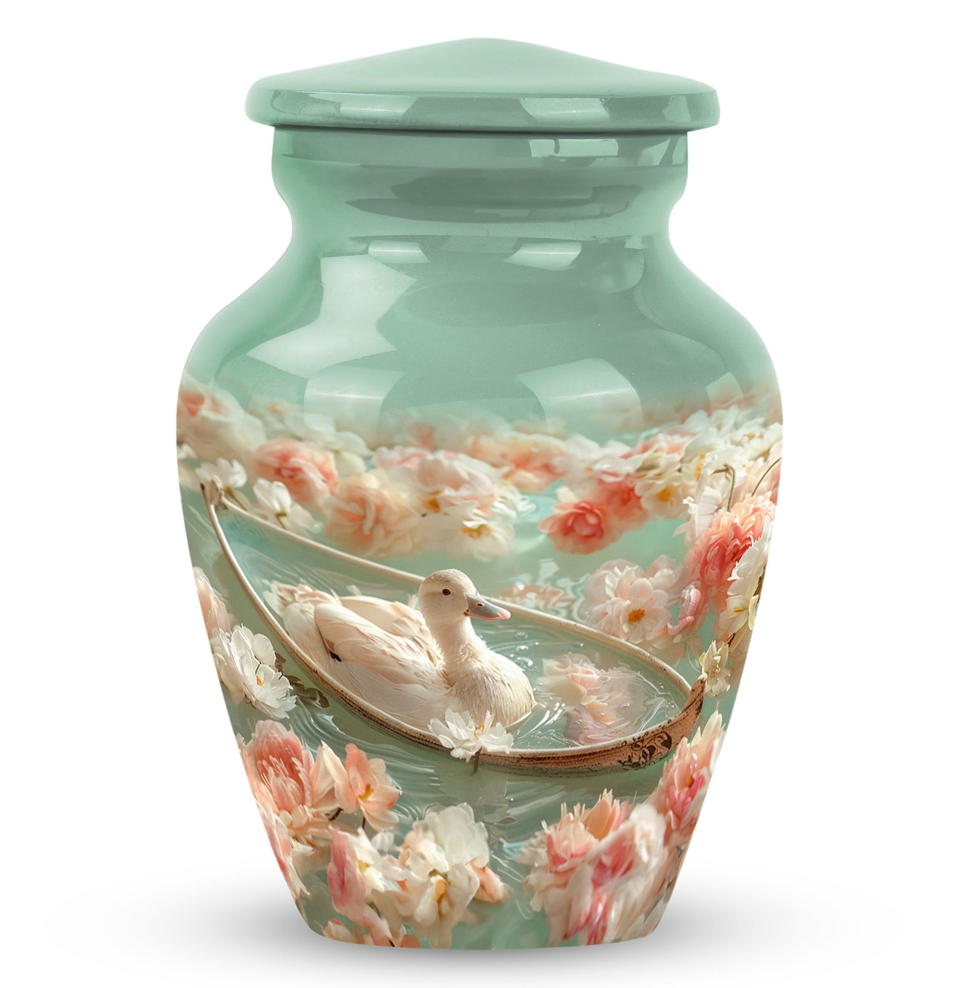 White Duck Funeral Urn - Mesmerizing Lotus Floral Urn For Ashes