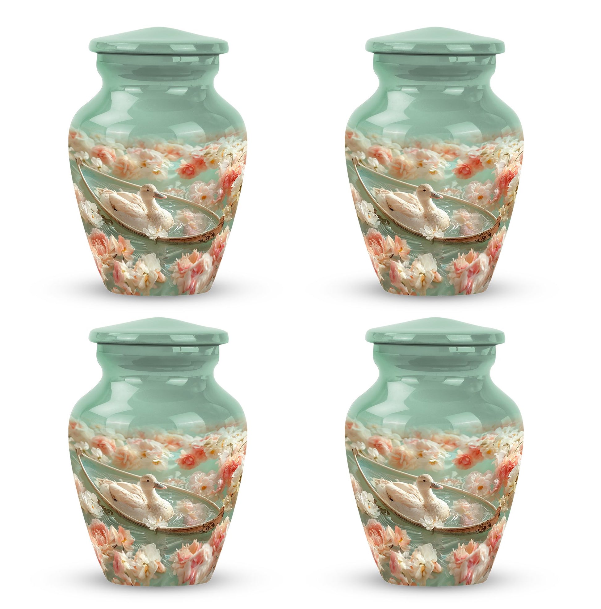 White Duck Funeral Urn - Mesmerizing Lotus Floral Urn For Ashes