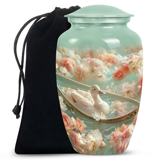 White Duck Funeral Urn - Mesmerizing Lotus Floral Urn For Ashes