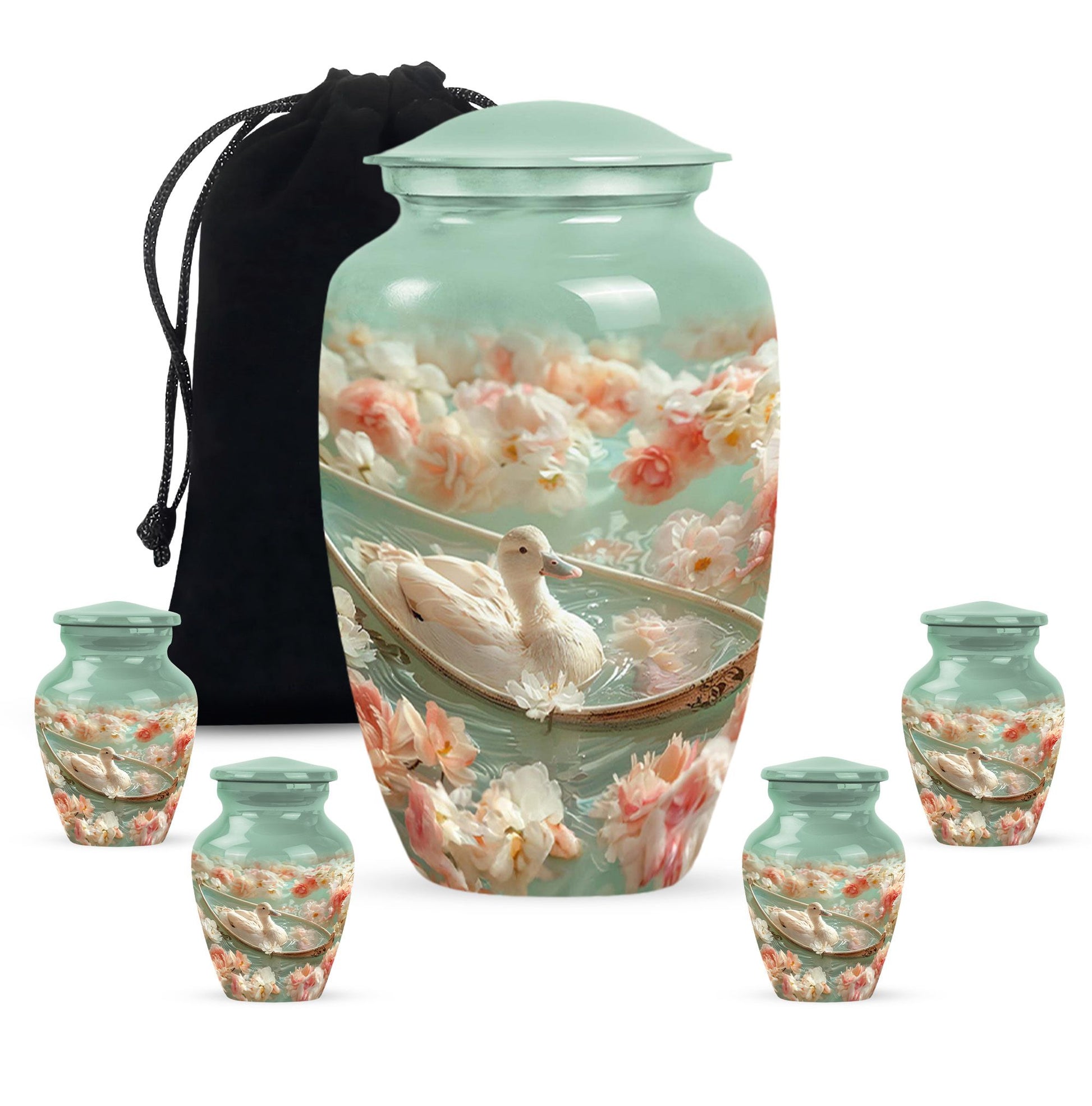 White Duck Funeral Urn - Mesmerizing Lotus Floral Urn For Ashes