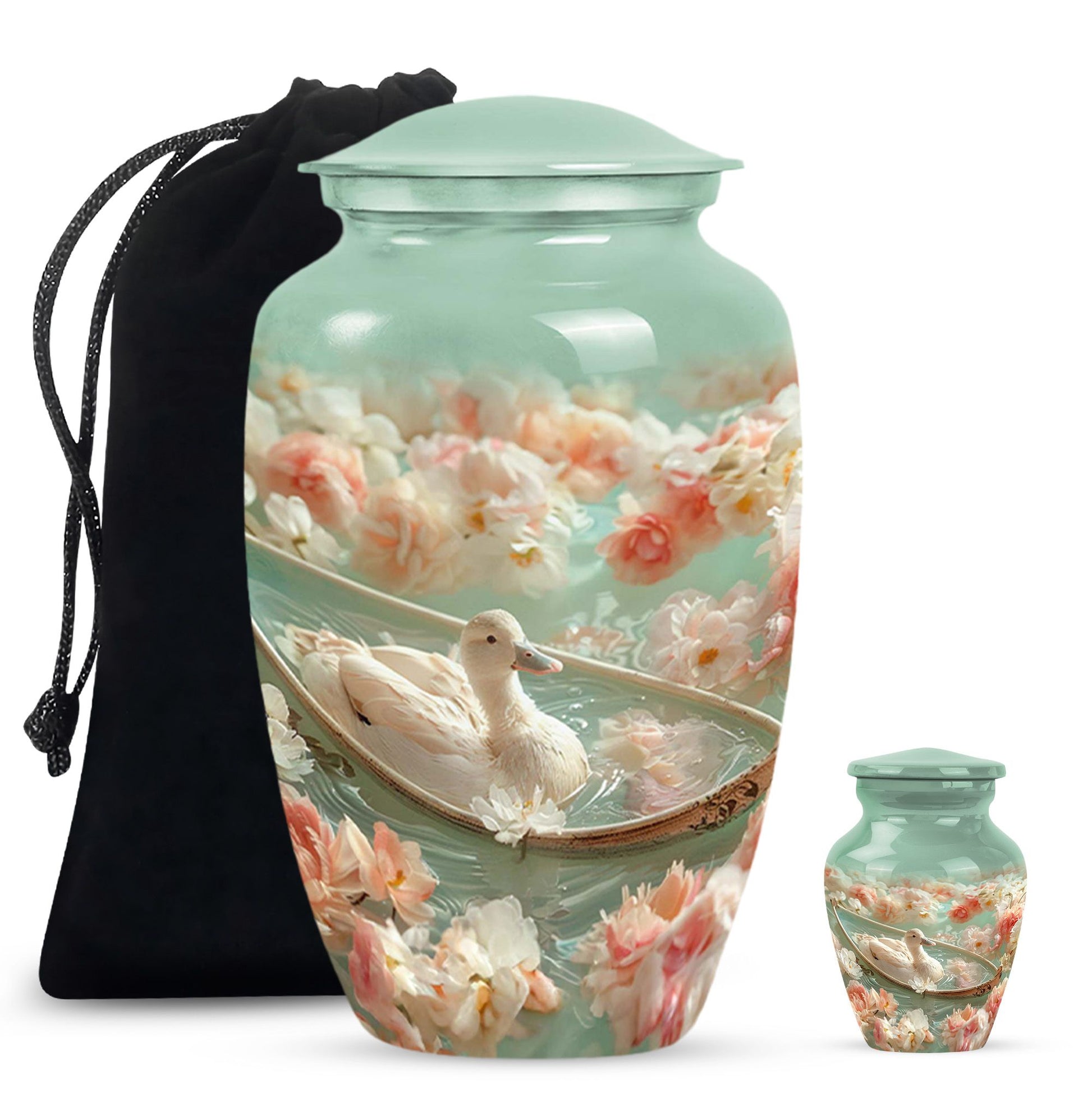 White Duck Funeral Urn - Mesmerizing Lotus Floral Urn For Ashes