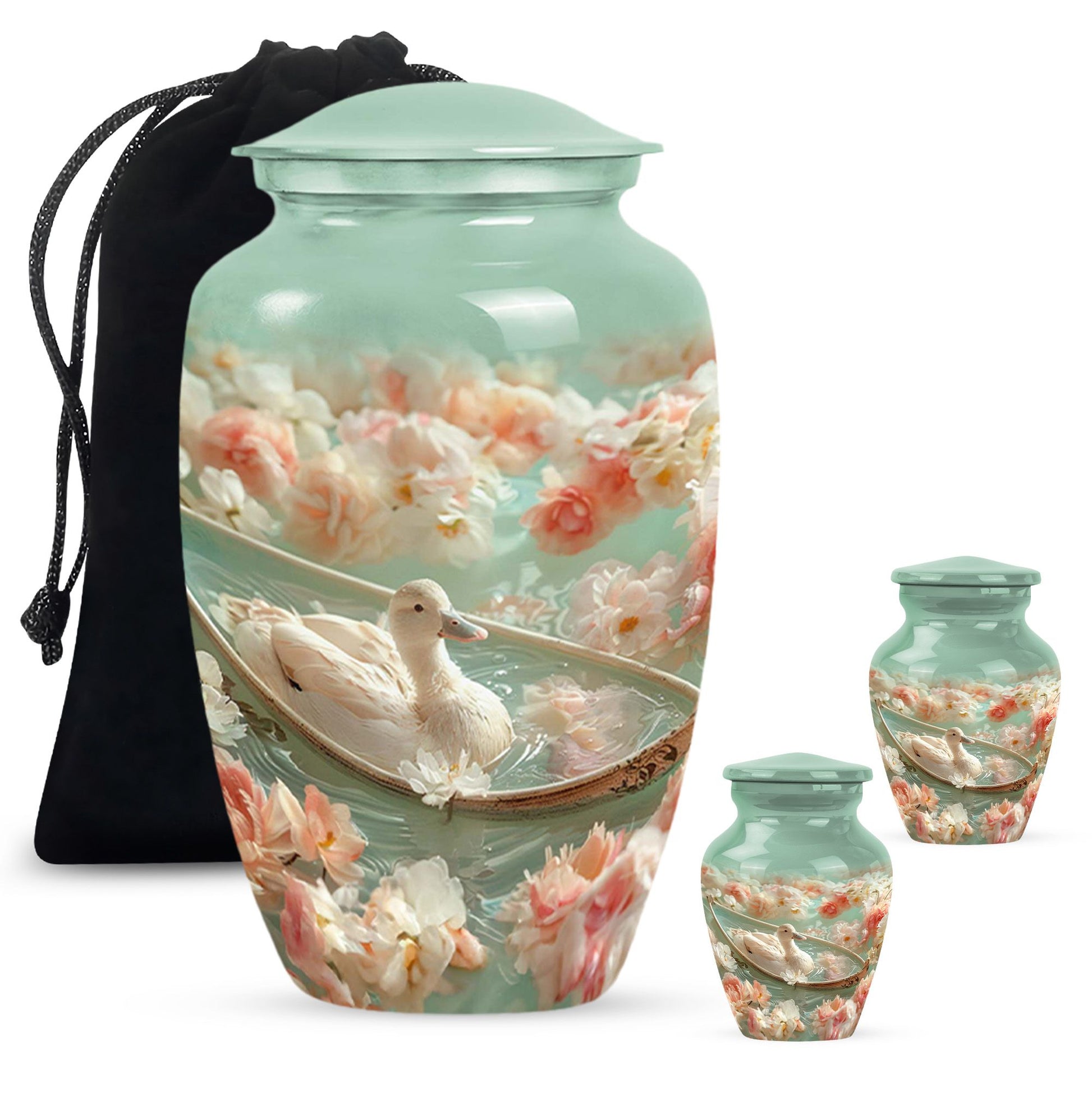 White Duck Funeral Urn - Mesmerizing Lotus Floral Urn For Ashes