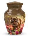 Tiger Memorial Urn For Ashes - Pink Flowers Garden Cremation Urn
