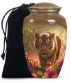 Tiger Memorial Urn For Ashes - Pink Flowers Garden Cremation Urn