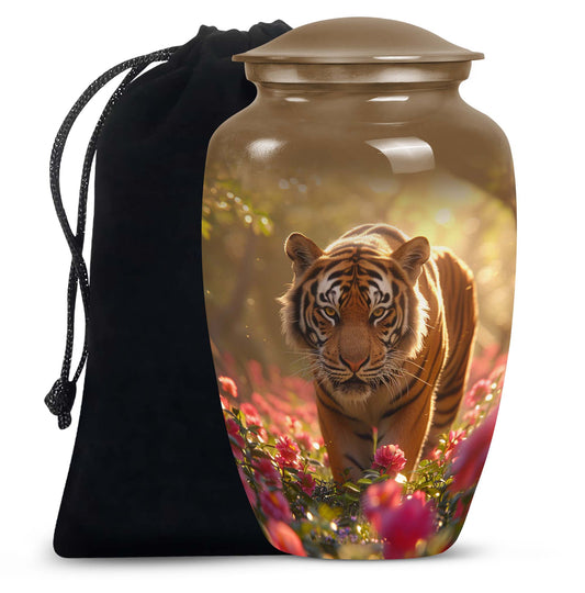 Tiger Memorial Urn For Ashes - Pink Flowers Garden Cremation Urn