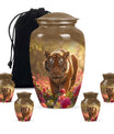 Tiger Memorial Urn For Ashes - Pink Flowers Garden Cremation Urn