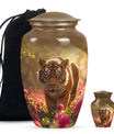 Tiger Memorial Urn For Ashes - Pink Flowers Garden Cremation Urn