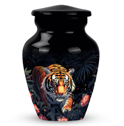 Black Personalized Tiger Cremation Urn for Human Ashes - 10-inch, 200 cu in - Yatskia