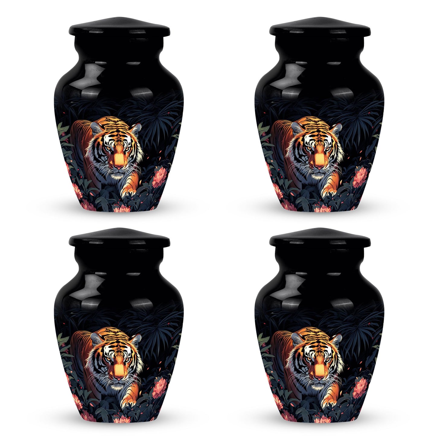 Black Personalized Tiger Cremation Urn for Human Ashes - 10-inch, 200 cu in - Yatskia