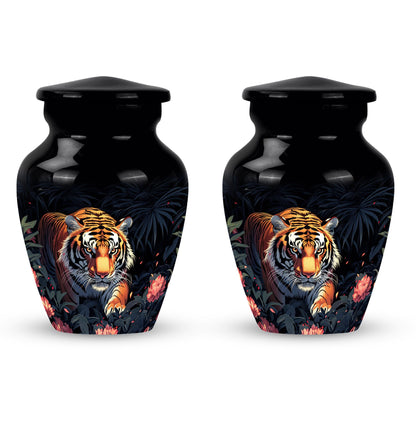 Black Personalized Tiger Cremation Urn for Human Ashes - 10-inch, 200 cu in - Yatskia