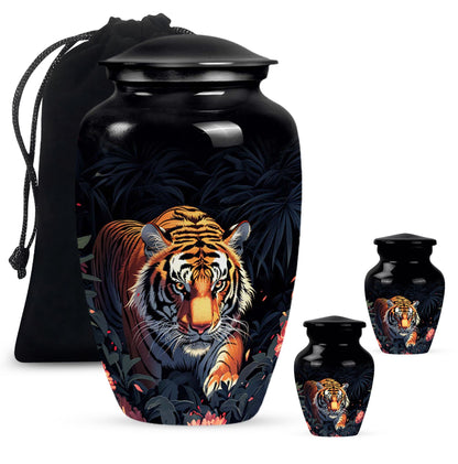 Black Personalized Tiger Cremation Urn for Human Ashes - 10-inch, 200 cu in - Yatskia