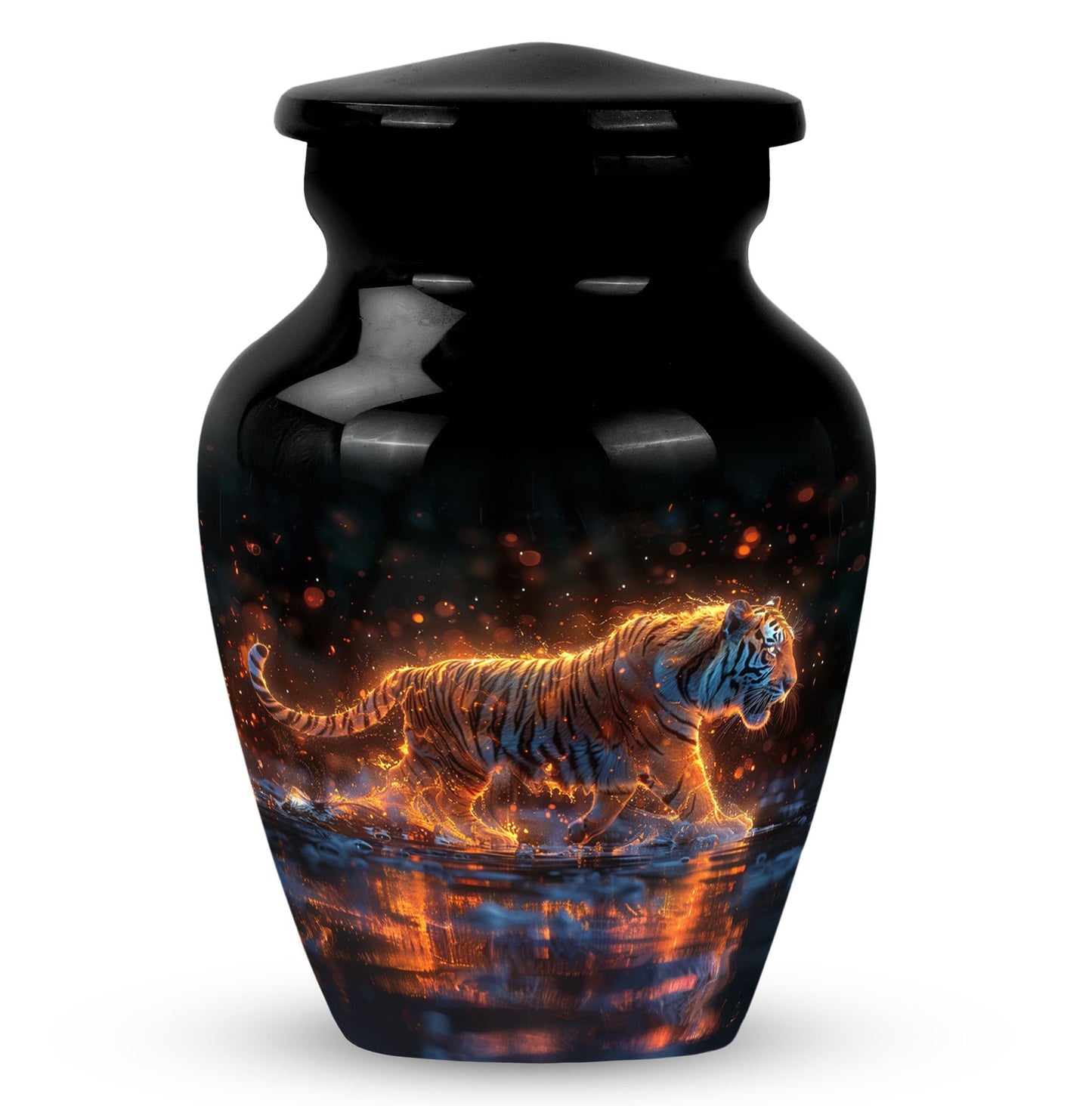 Black Personalized Tiger Cremation Urn for Human Ashes - 10-inch, 200 cu in - Yatskia
