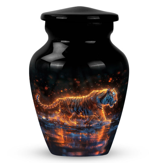 Black Personalized Tiger Cremation Urn for Human Ashes - 10-inch, 200 cu in - Yatskia