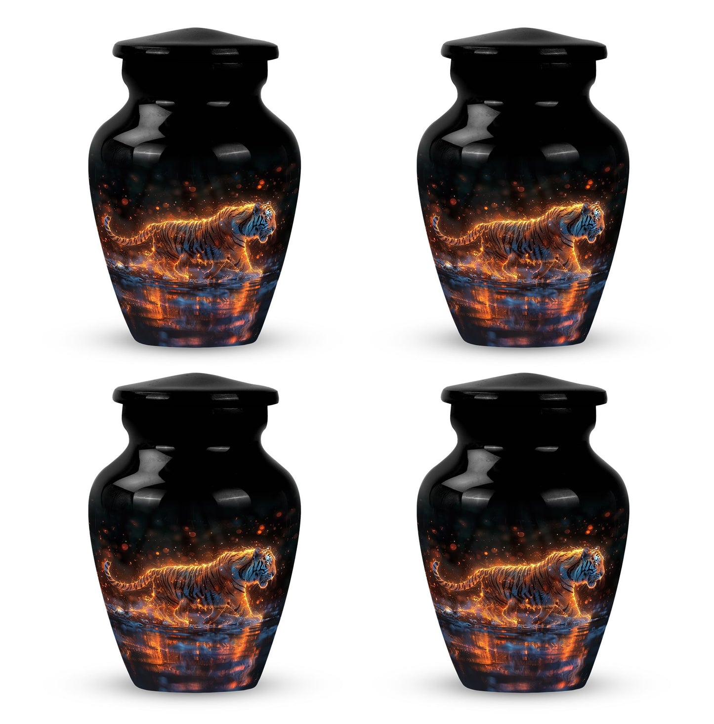 Black Personalized Tiger Cremation Urn for Human Ashes - 10-inch, 200 cu in - Yatskia