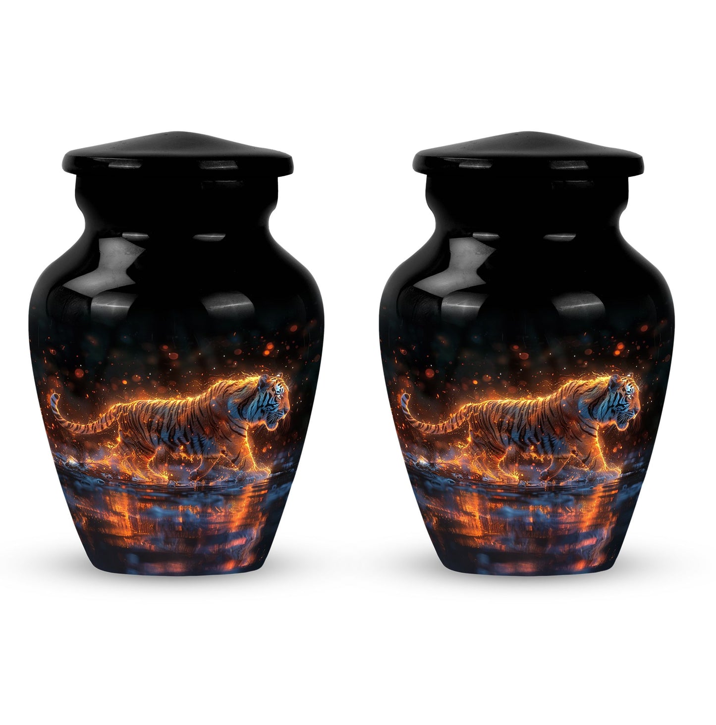 Black Personalized Tiger Cremation Urn for Human Ashes - 10-inch, 200 cu in - Yatskia