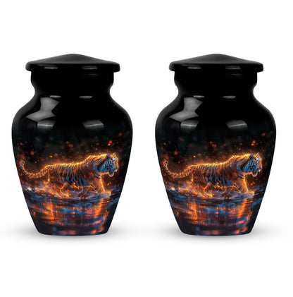 Black Personalized Tiger Cremation Urn for Human Ashes - 10-inch, 200 cu in - Yatskia