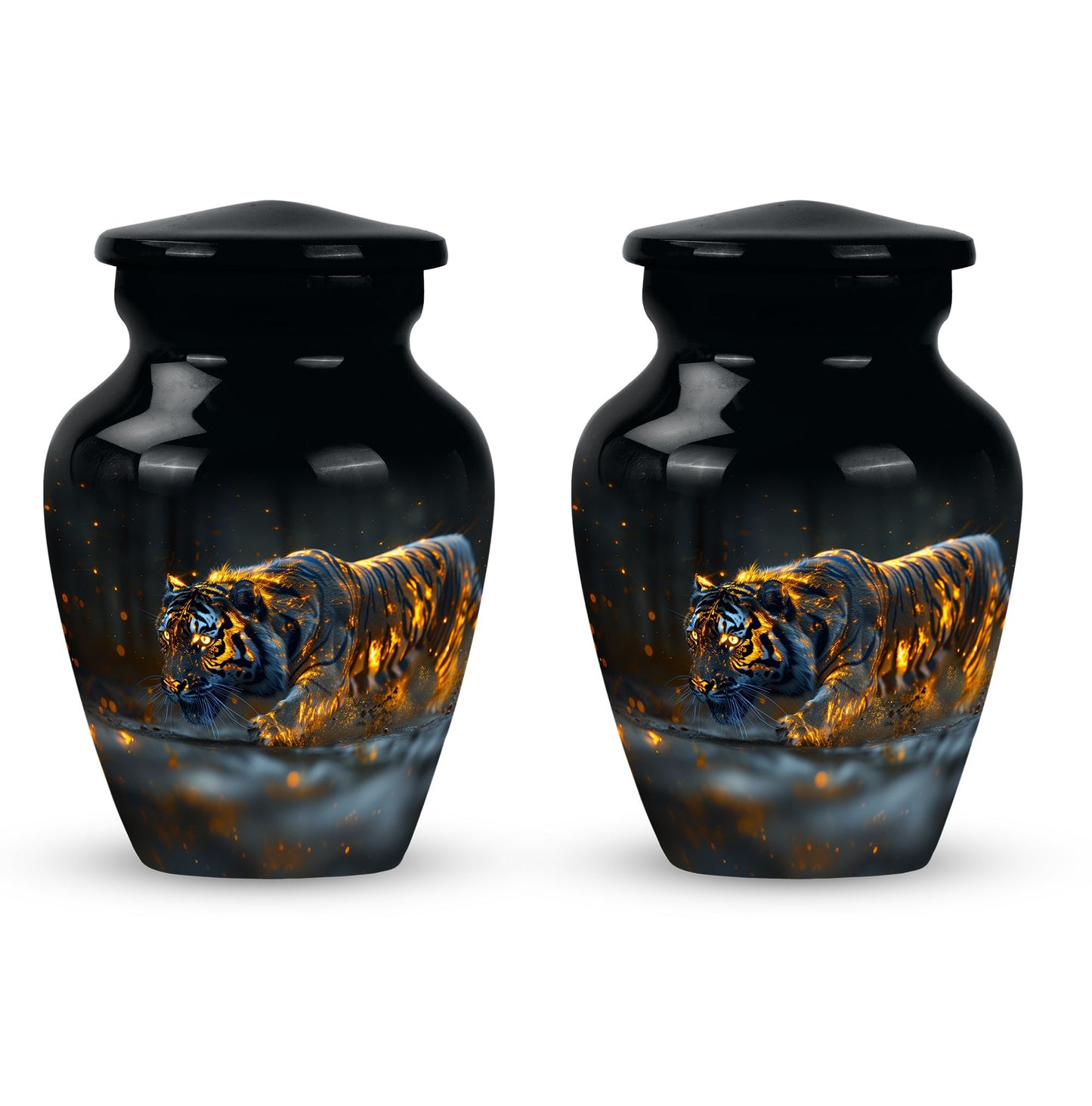Black Personalized Tiger Cremation Urn for Human Ashes - 10-inch, 200 cu in - Yatskia