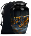 Hunger Tiger Black Cremation Urn - Urns For Human Ashes Large Adult