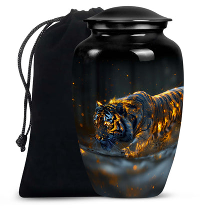 Black Personalized Tiger Cremation Urn for Human Ashes - 10-inch, 200 cu in - Yatskia