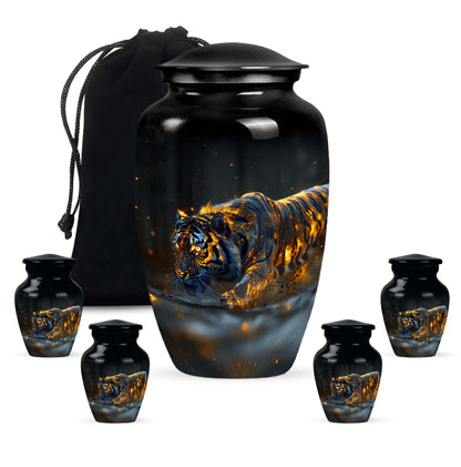 Black Personalized Tiger Cremation Urn for Human Ashes - 10-inch, 200 cu in - Yatskia