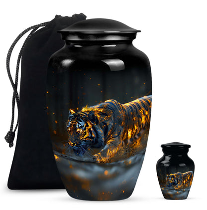Black Personalized Tiger Cremation Urn for Human Ashes - 10-inch, 200 cu in - Yatskia