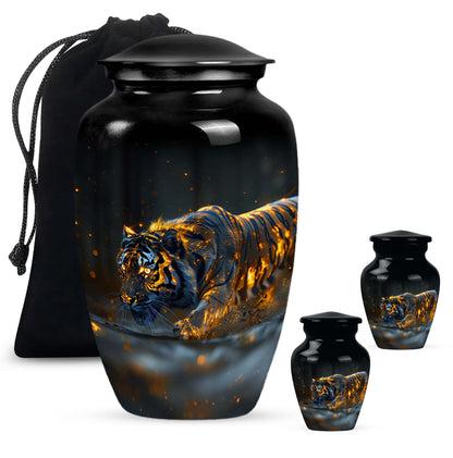 Black Personalized Tiger Cremation Urn for Human Ashes - 10-inch, 200 cu in - Yatskia