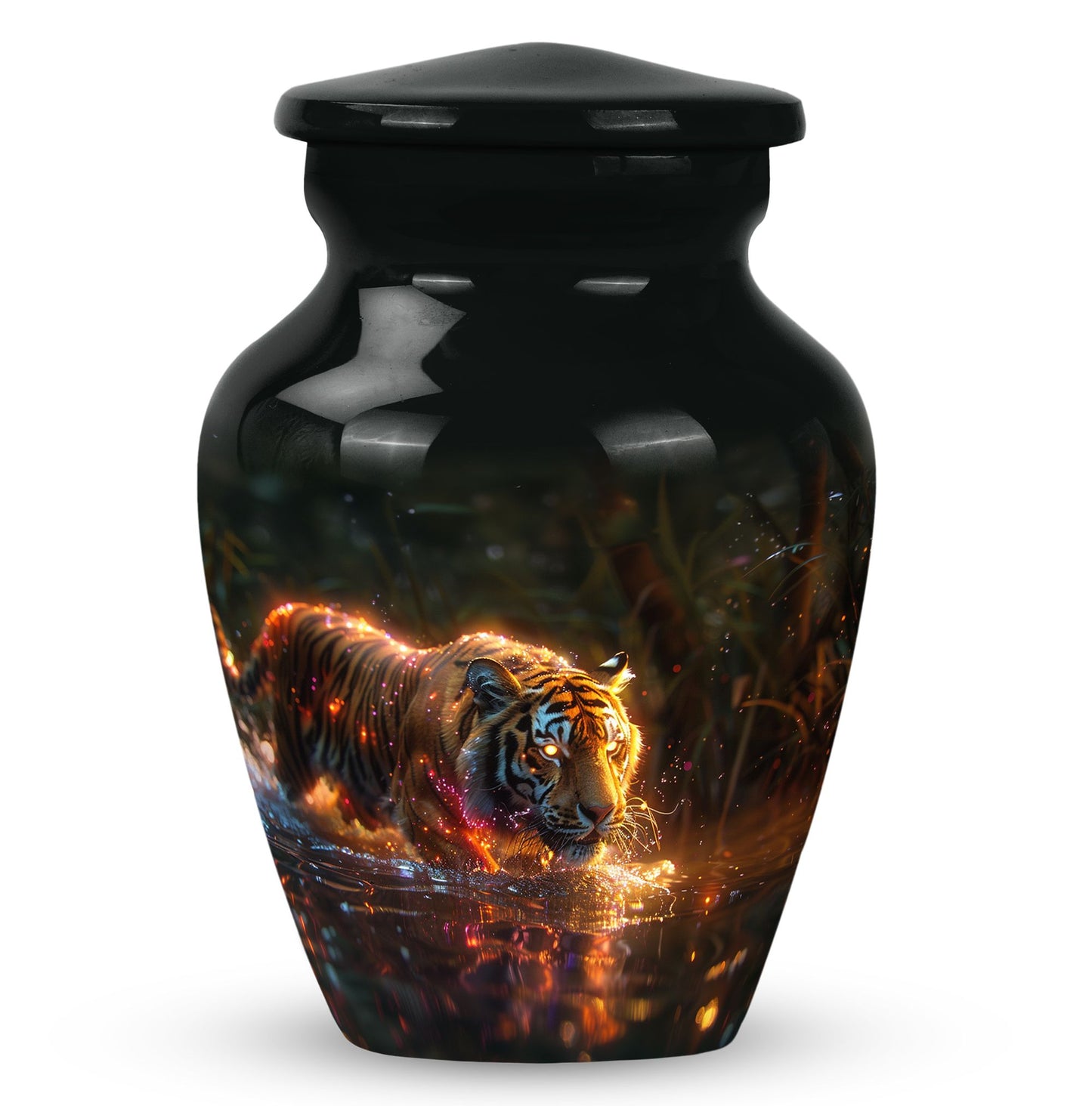 Black Personalized Tiger Cremation Urn for Human Ashes - 10-inch, 200 cu in - Yatskia