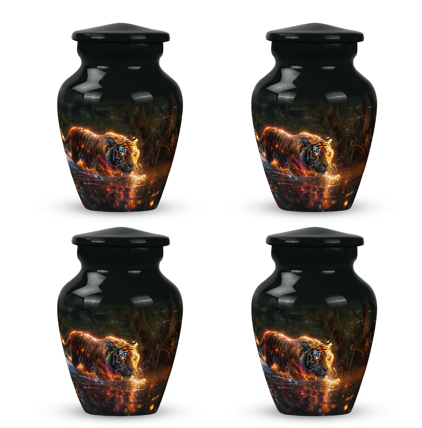 Black Personalized Tiger Cremation Urn for Human Ashes - 10-inch, 200 cu in - Yatskia