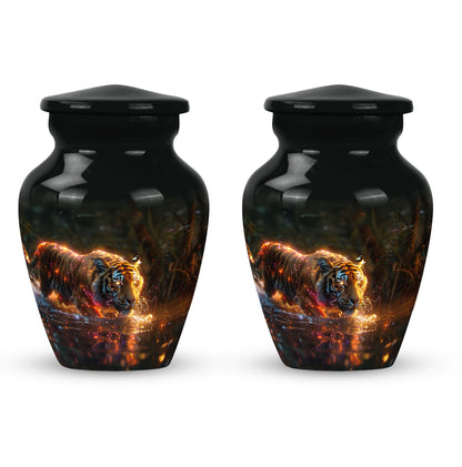 Black Personalized Tiger Cremation Urn for Human Ashes - 10-inch, 200 cu in - Yatskia