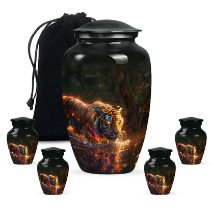 Black Personalized Tiger Cremation Urn for Human Ashes - 10-inch, 200 cu in - Yatskia