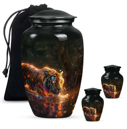 Black Personalized Tiger Cremation Urn for Human Ashes - 10-inch, 200 cu in - Yatskia