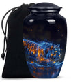 Blue Tiger Design Cremation Urn - Large Urns For Female & Male