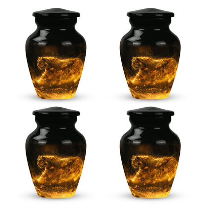 Tiger Urn for Ashes, Tiger Running Through Golden Fire on Black, Memorial Urn