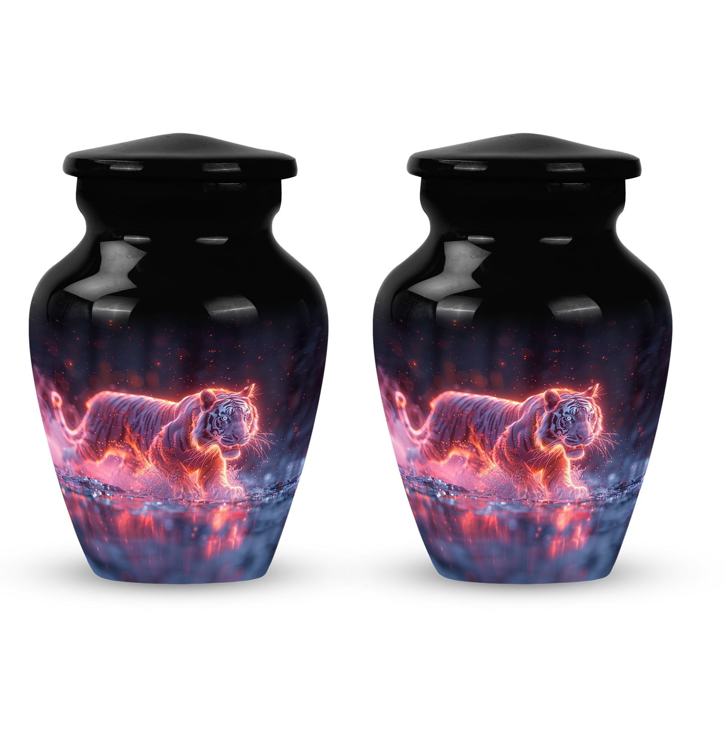 Black Personalized Tiger Cremation Urn for Human Ashes - 10-inch, 200 cu in - Yatskia