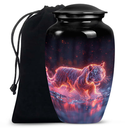 Black Personalized Tiger Cremation Urn for Human Ashes - 10-inch, 200 cu in - Yatskia