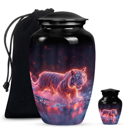 Black Personalized Tiger Cremation Urn for Human Ashes - 10-inch, 200 cu in - Yatskia