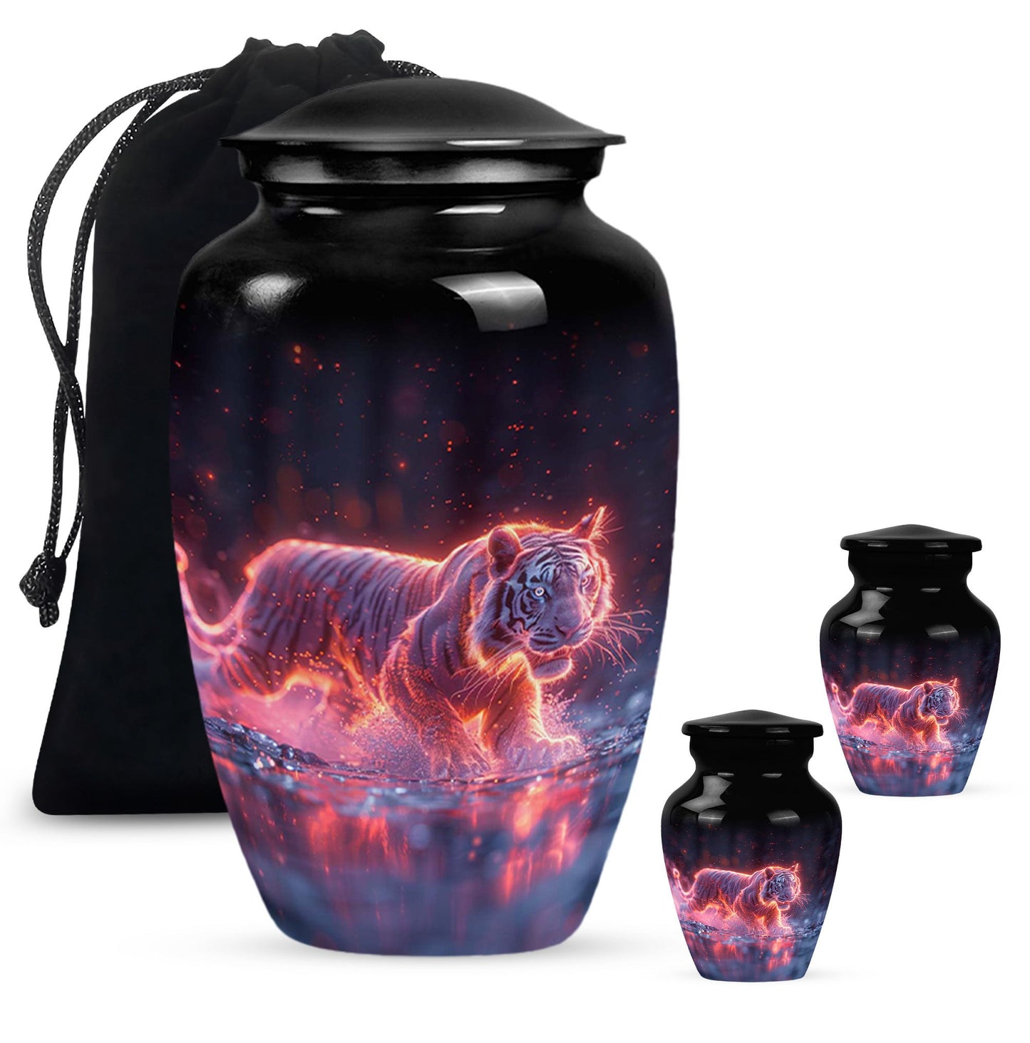 Black Personalized Tiger Cremation Urn for Human Ashes - 10-inch, 200 cu in - Yatskia