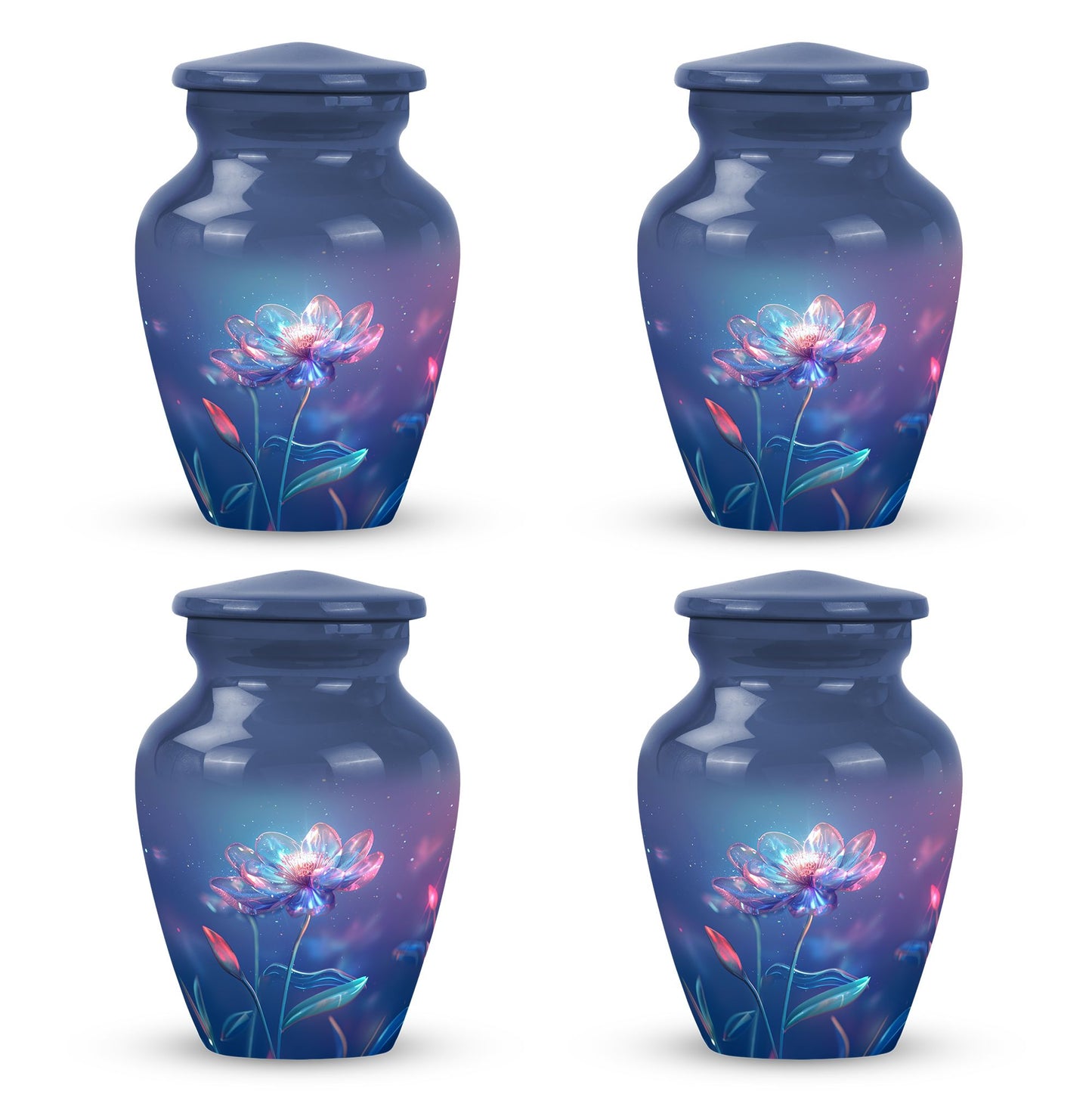 Blue Personalized Flower Cremation Urn for Human Ashes - 10-inch, 200 cu in - Yatskia