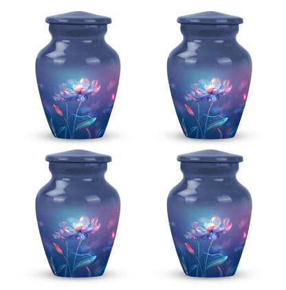 Blue Personalized Flower Cremation Urn for Human Ashes - 10-inch, 200 cu in - Yatskia