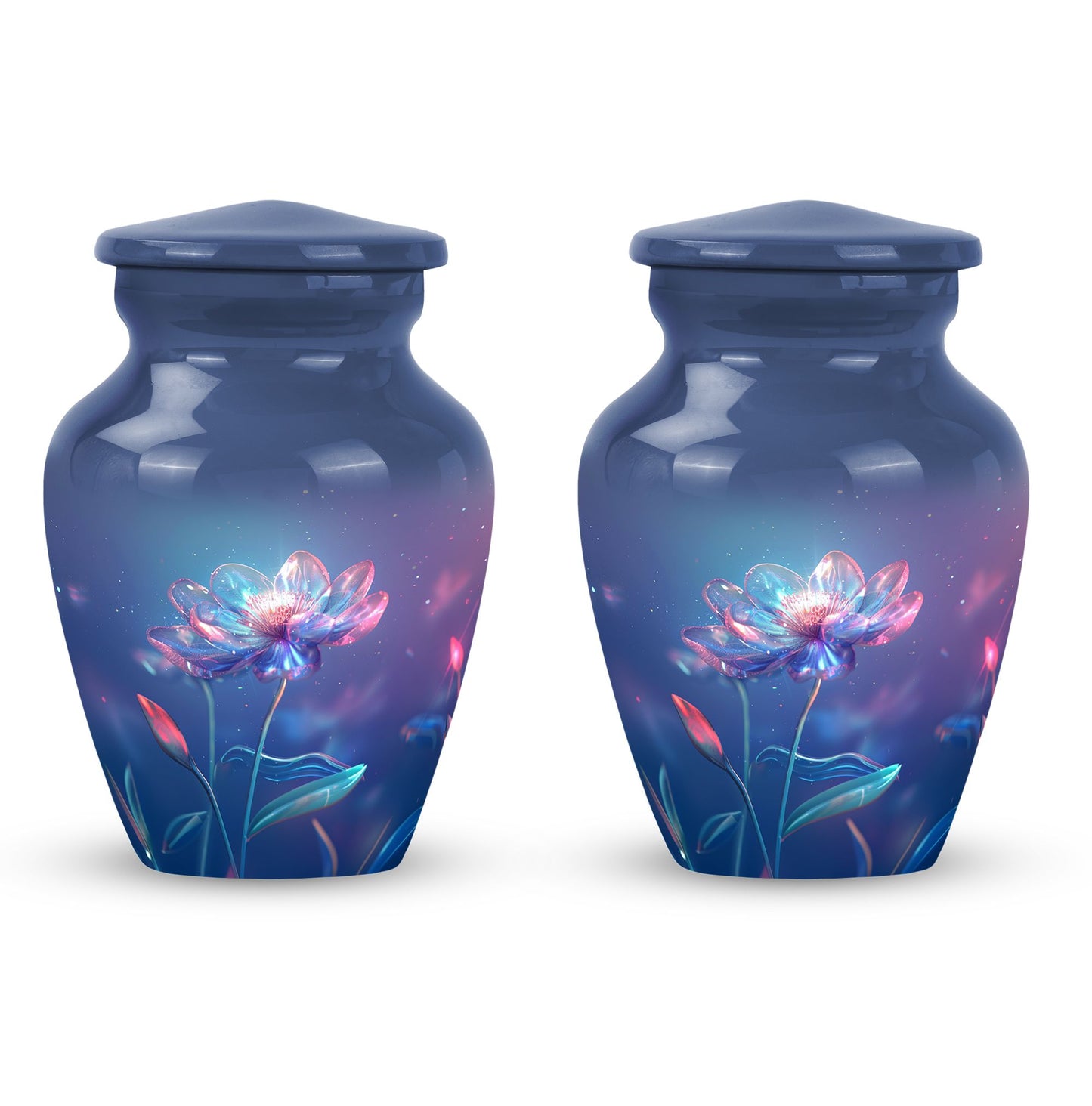 Blue Personalized Flower Cremation Urn for Human Ashes - 10-inch, 200 cu in - Yatskia