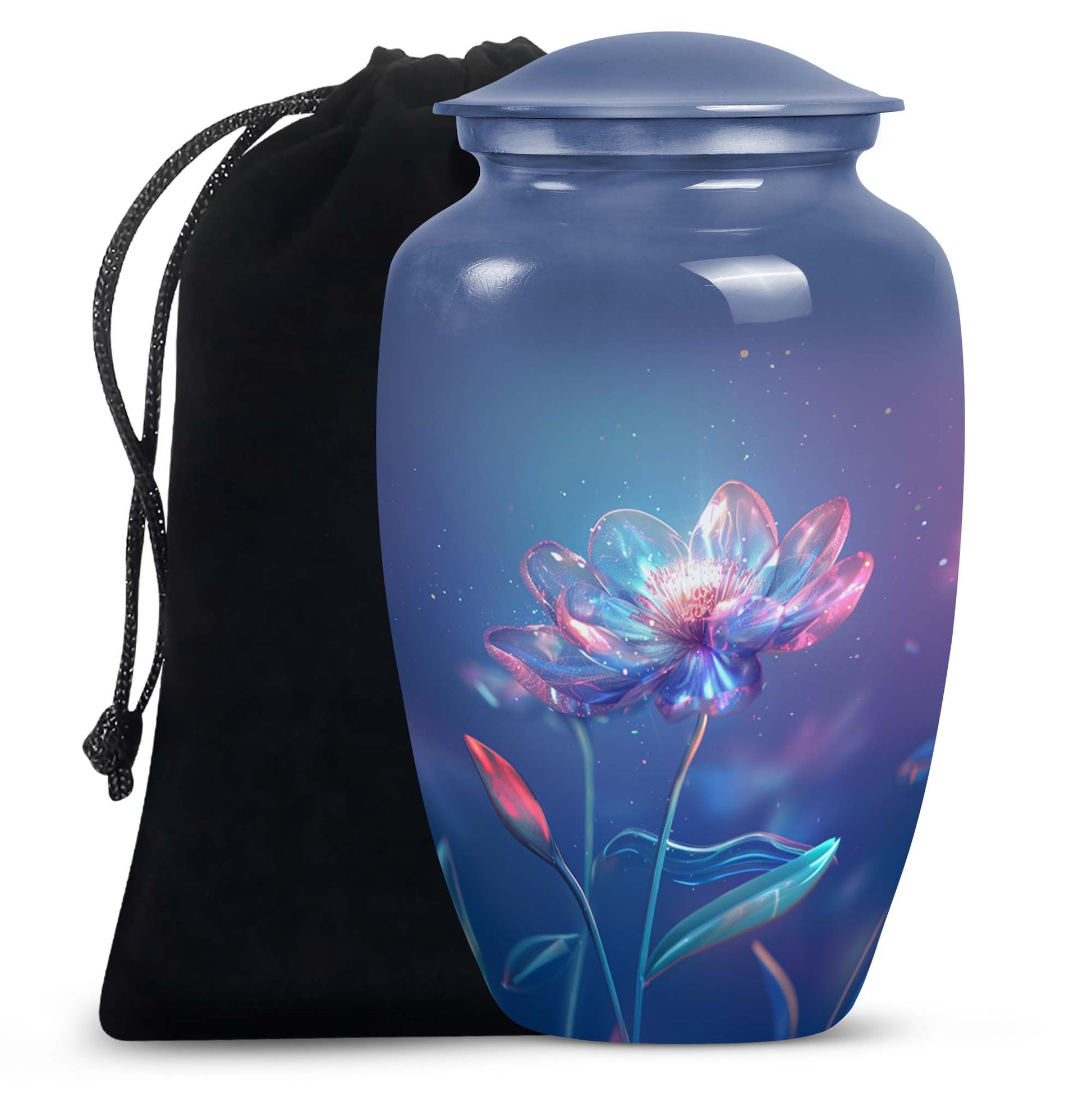 Beautiful Blue Flower Urn - Artistic Floral Design Cremation Urn for Ashes