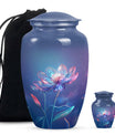 Beautiful Blue Flower Urn - Artistic Floral Design Cremation Urn for Ashes