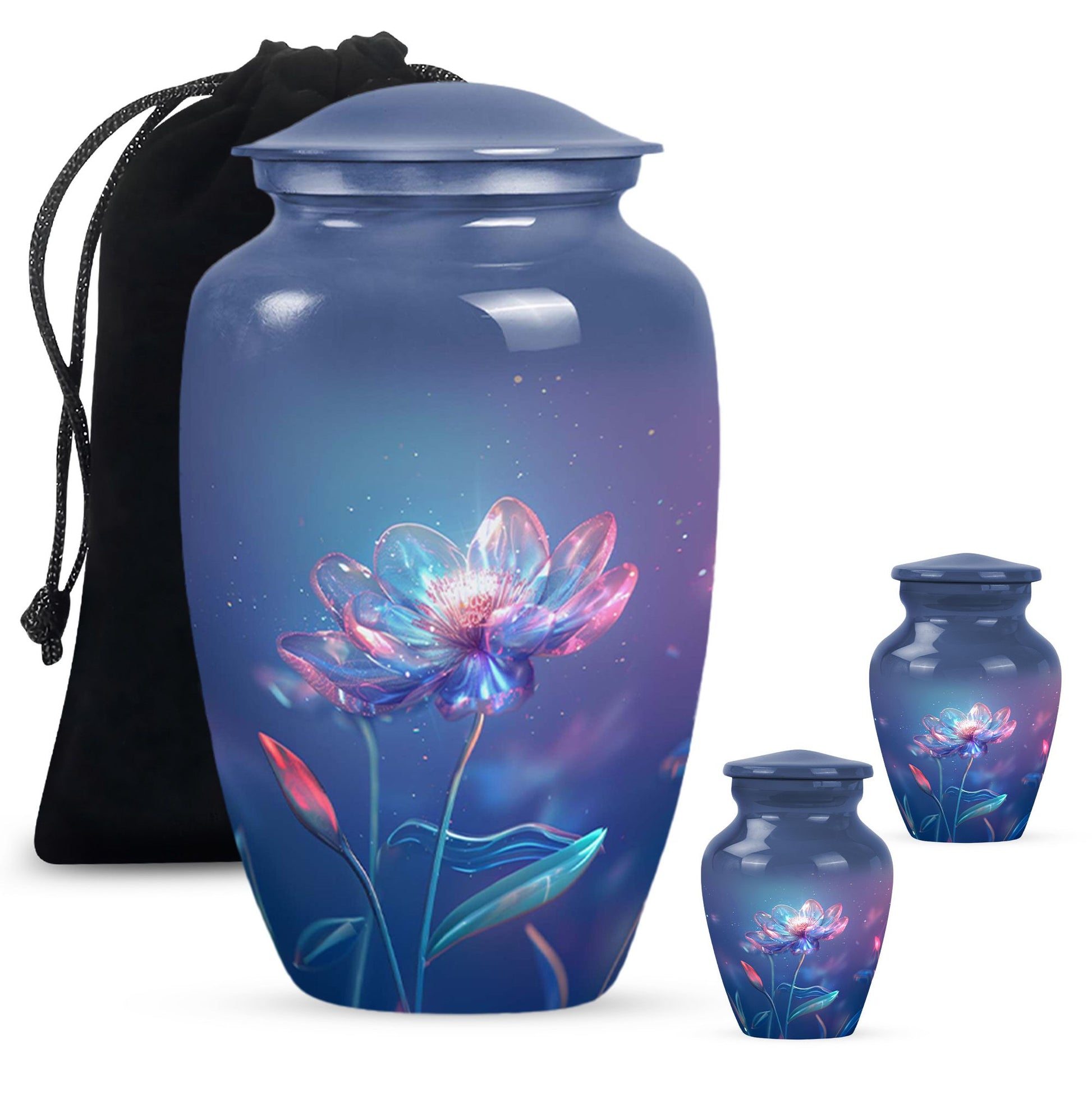 Beautiful Blue Flower Urn - Artistic Floral Design Cremation Urn for Ashes
